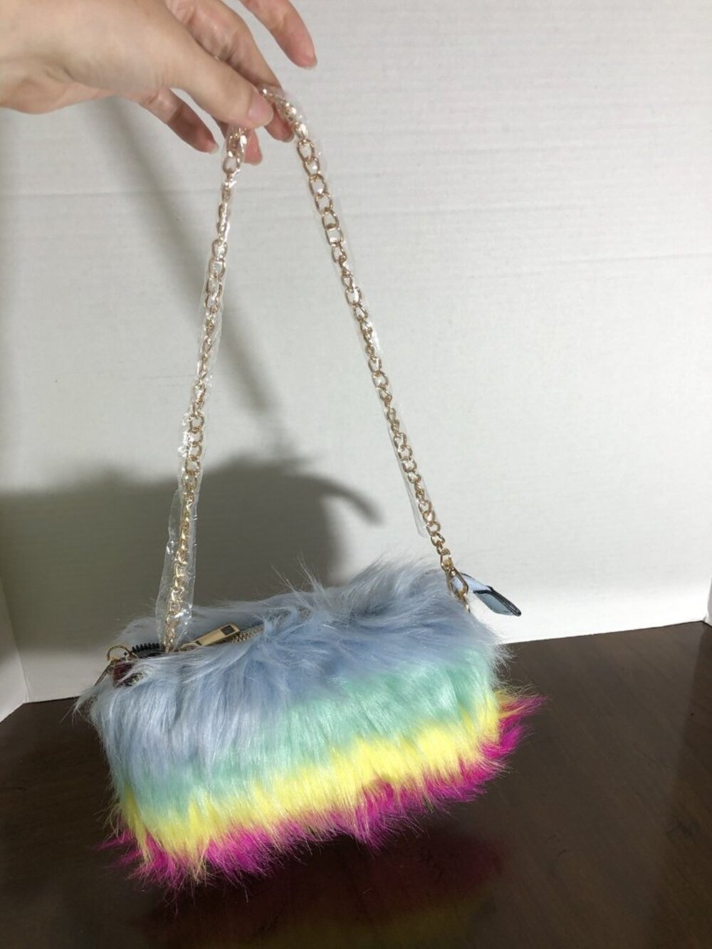 Caleesa Fuzzy Rainbow Crossbody 9” x 5”
